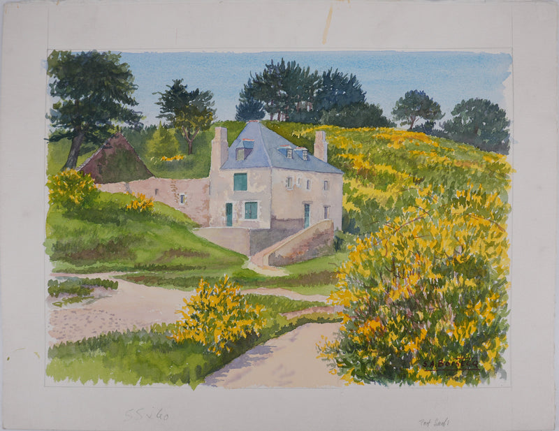 Salomon Alfred BOISECQ : La maison champêtre, Aquarelle originale signée