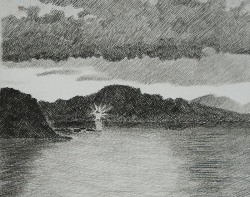 Camille COMBE : Ecosse, Crépuscule sur les Hébrides, Gravure originale signée