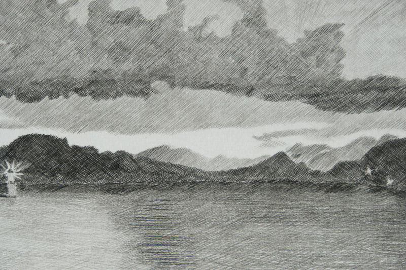 Camille COMBE : Ecosse, Crépuscule sur les Hébrides, Gravure originale signée