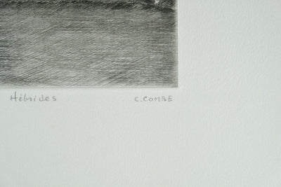 Camille COMBE : Ecosse, Crépuscule sur les Hébrides, Gravure originale signée