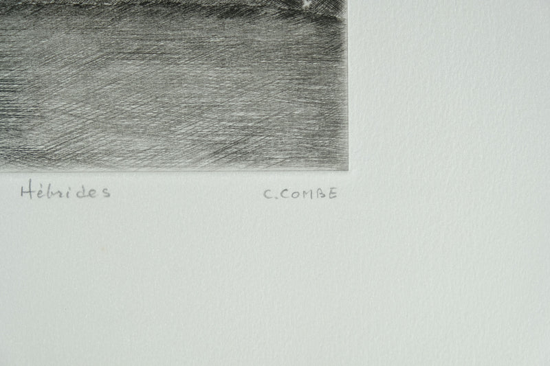 Camille COMBE : Ecosse, Crépuscule sur les Hébrides, Gravure originale signée