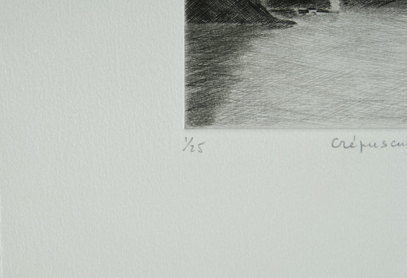 Camille COMBE : Ecosse, Crépuscule sur les Hébrides, Gravure originale signée