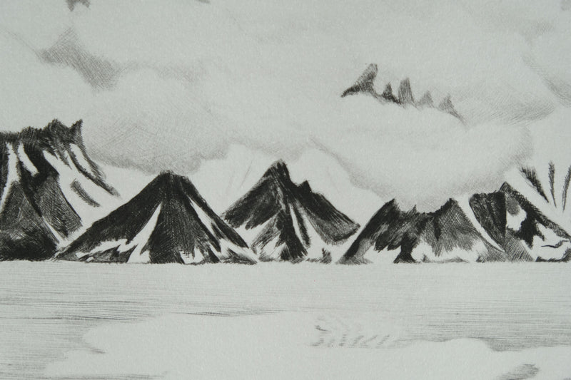 Camille COMBE : Arménie, le lac Sévan, Gravure originale signée