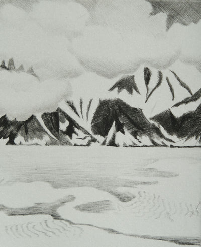 Camille COMBE : Arménie, le lac Sévan, Gravure originale signée