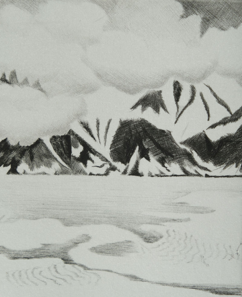 Camille COMBE : Arménie, le lac Sévan, Gravure originale signée