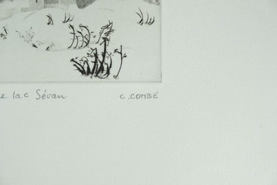 Camille COMBE : Arménie, Neige d'avril sur le lac Sévan, Gravure originale signée