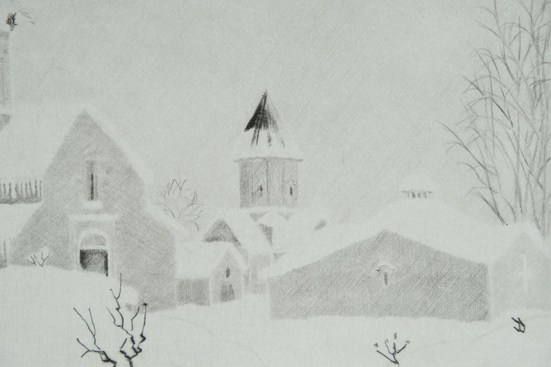 Camille COMBE : Arménie, Il neige à Haghartsin, Gravure originale signée