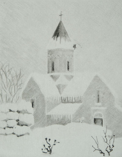 Camille COMBE : Arménie, Il neige à Haghartsin, Gravure originale signée