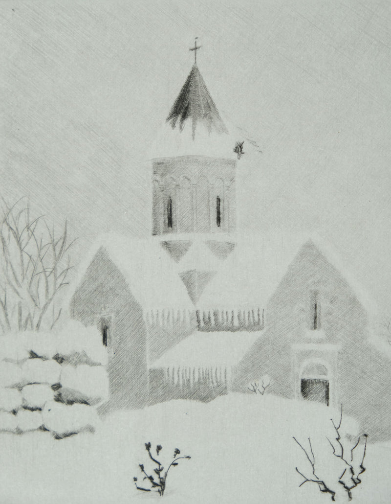 Camille COMBE : Arménie, Il neige à Haghartsin, Gravure originale signée