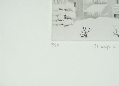 Camille COMBE : Arménie, Il neige à Haghartsin, Gravure originale signée