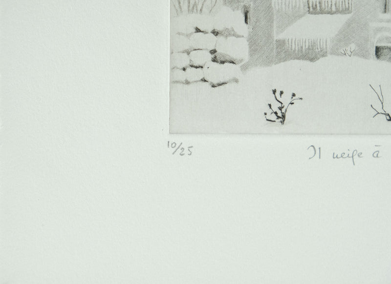 Camille COMBE : Arménie, Il neige à Haghartsin, Gravure originale signée