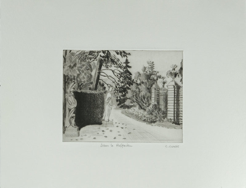 Camille COMBE : Dans le Hofgarten, Gravure originale signée