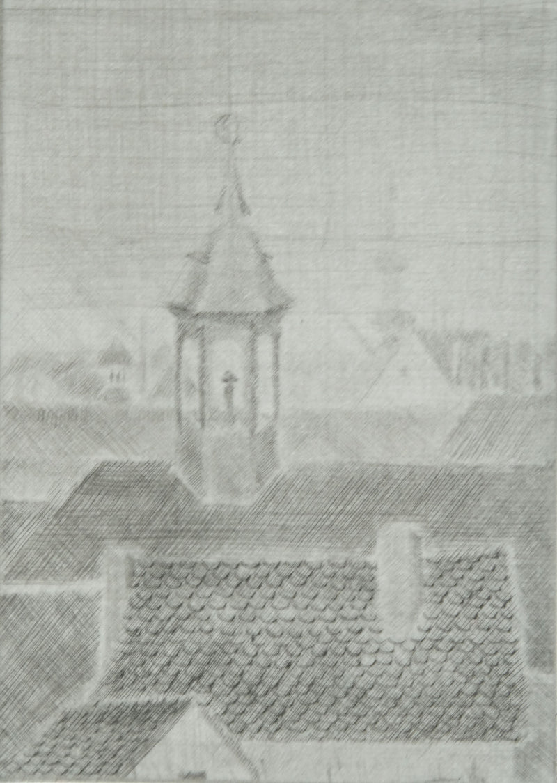 Camille COMBE : Heure matinale à Bamberg, Gravure originale signée