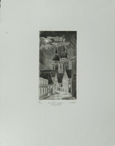 Camille COMBE : Les nuées passent… Bayreuth, Gravure originale signée