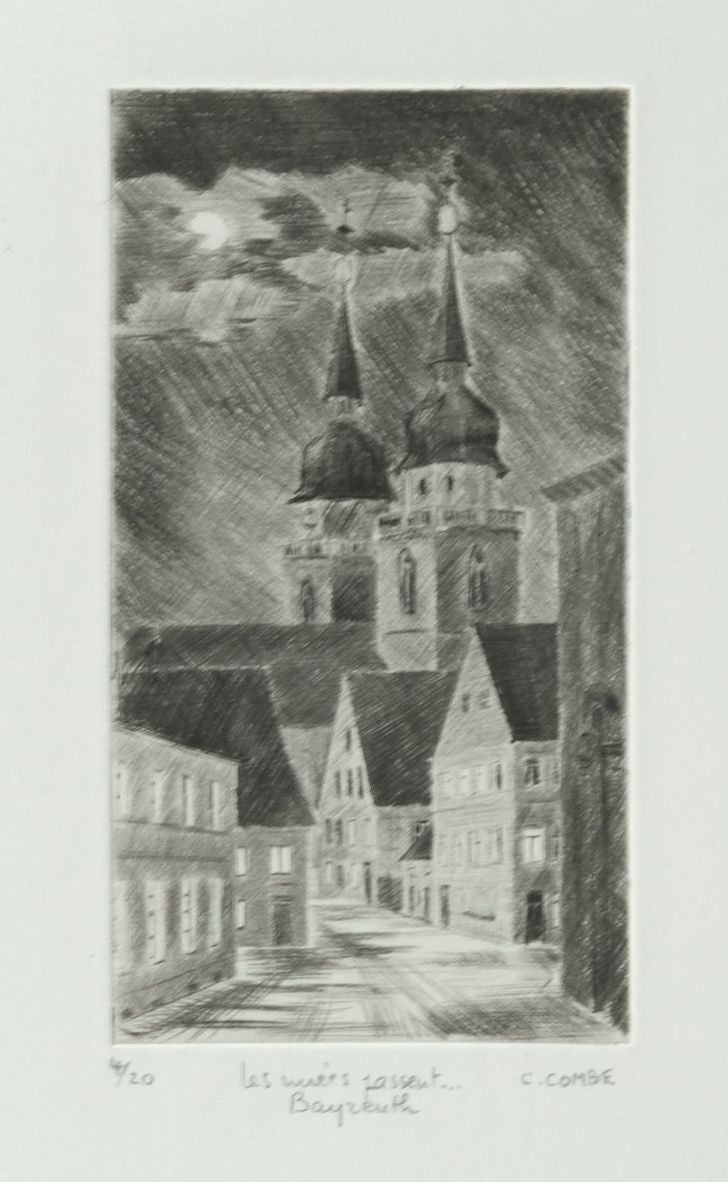 Camille COMBE : Les nuées passent… Bayreuth, Gravure originale signée