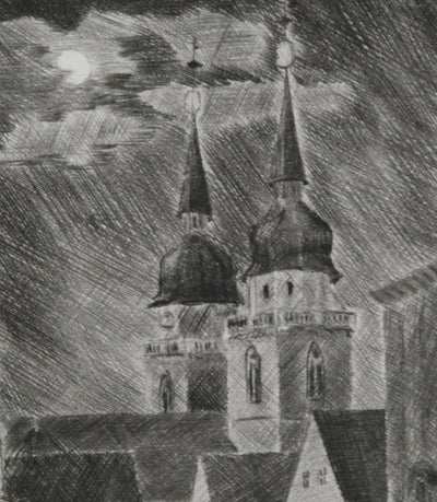 Camille COMBE : Les nuées passent… Bayreuth, Gravure originale signée