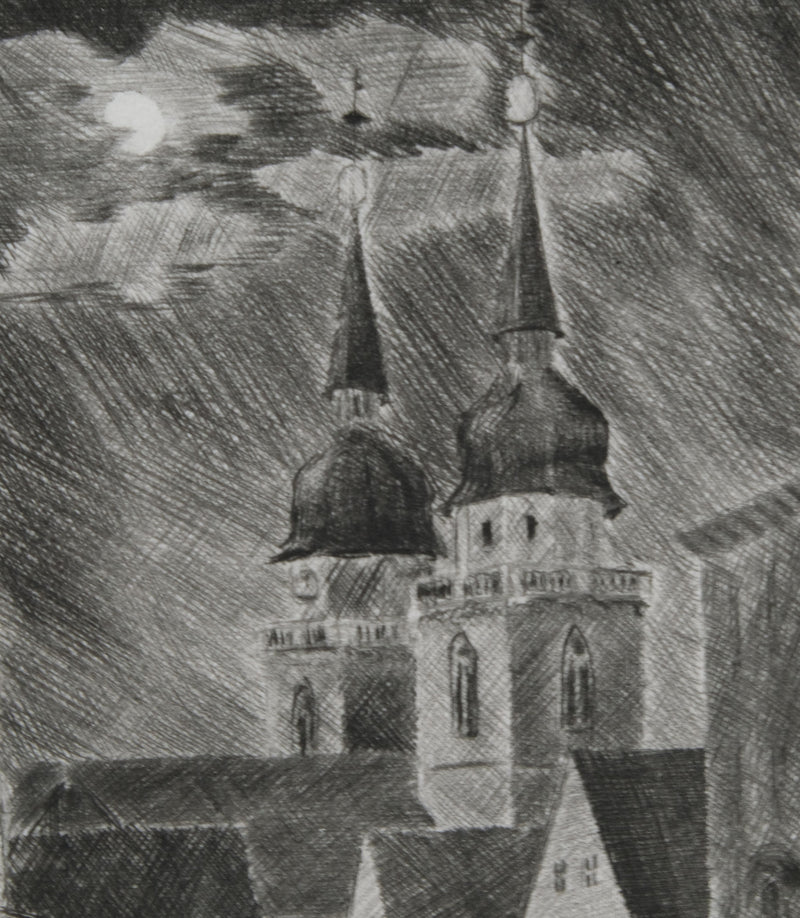 Camille COMBE : Les nuées passent… Bayreuth, Gravure originale signée