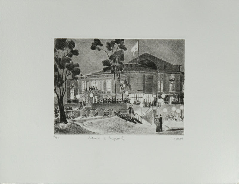 Camille COMBE : Entracte à Bayreuth, Gravure originale signée