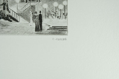 Camille COMBE : Entracte à Bayreuth, Gravure originale signée