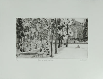 Camille COMBE : Sur la verte colline, Gravure originale signée