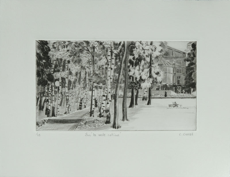 Camille COMBE : Sur la verte colline, Gravure originale signée