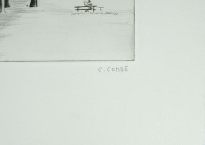 Camille COMBE : Sur la verte colline, Gravure originale signée