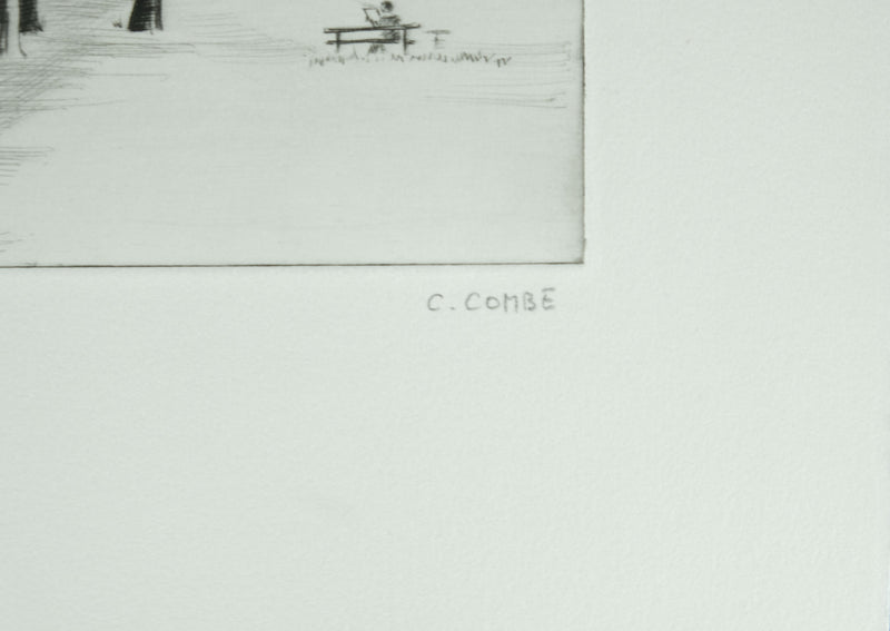 Camille COMBE : Sur la verte colline, Gravure originale signée