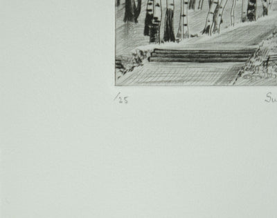 Camille COMBE : Sur la verte colline, Gravure originale signée