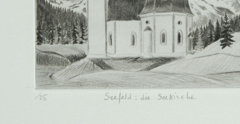 Camille COMBE : Seefeld, die Seekirche, Gravure originale signée