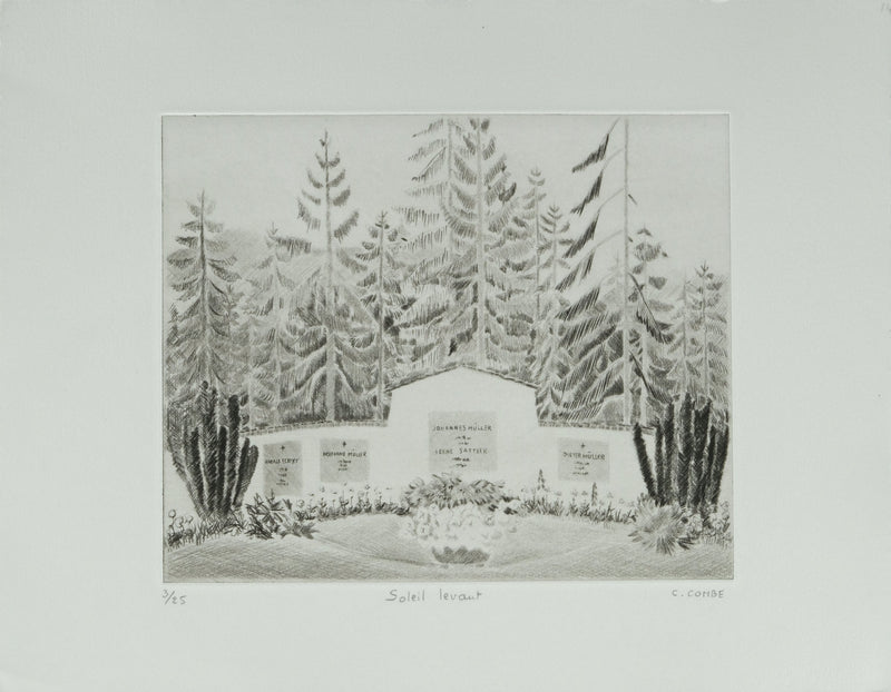 Camille COMBE : Soleil levant, Gravure originale signée
