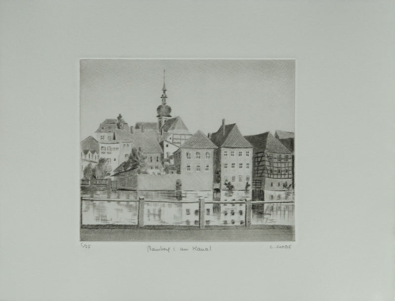 Camille COMBE : Bamberg au Kanal, Gravure originale signée