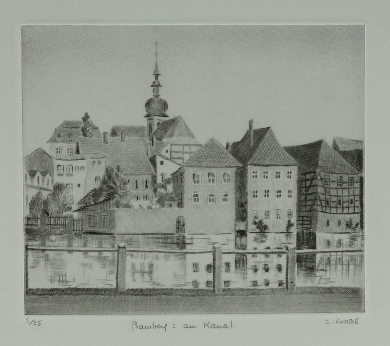 Camille COMBE : Bamberg au Kanal, Gravure originale signée