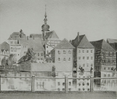 Camille COMBE : Bamberg au Kanal, Gravure originale signée