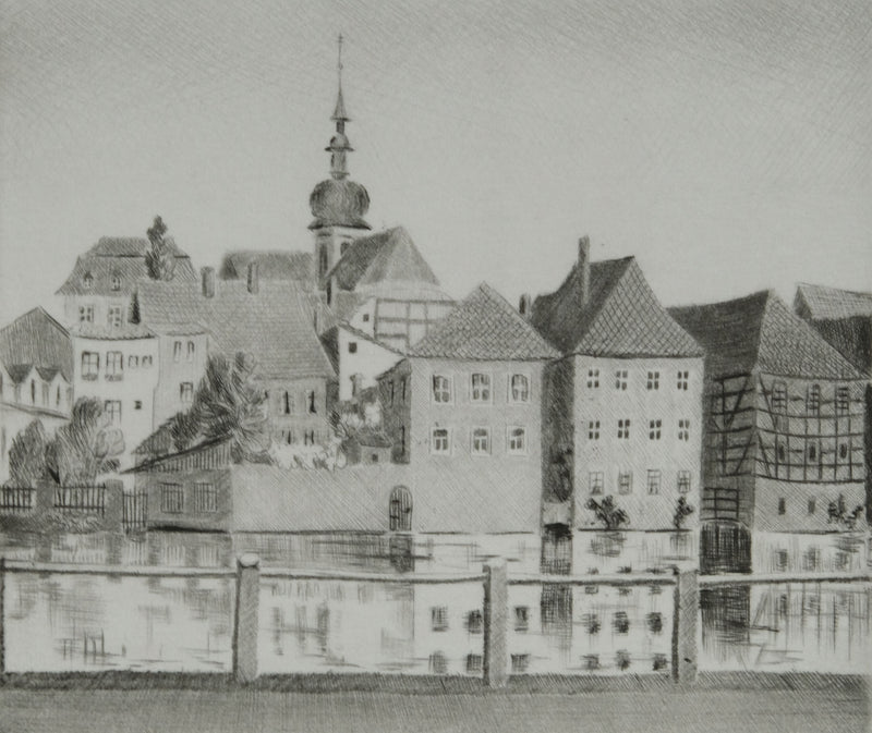 Camille COMBE : Bamberg au Kanal, Gravure originale signée