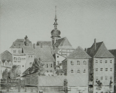 Camille COMBE : Bamberg au Kanal, Gravure originale signée