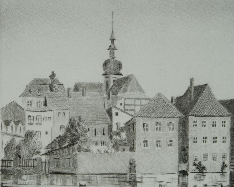 Camille COMBE : Bamberg au Kanal, Gravure originale signée