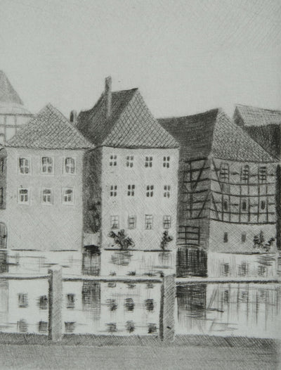 Camille COMBE : Bamberg au Kanal, Gravure originale signée