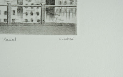 Camille COMBE : Bamberg au Kanal, Gravure originale signée