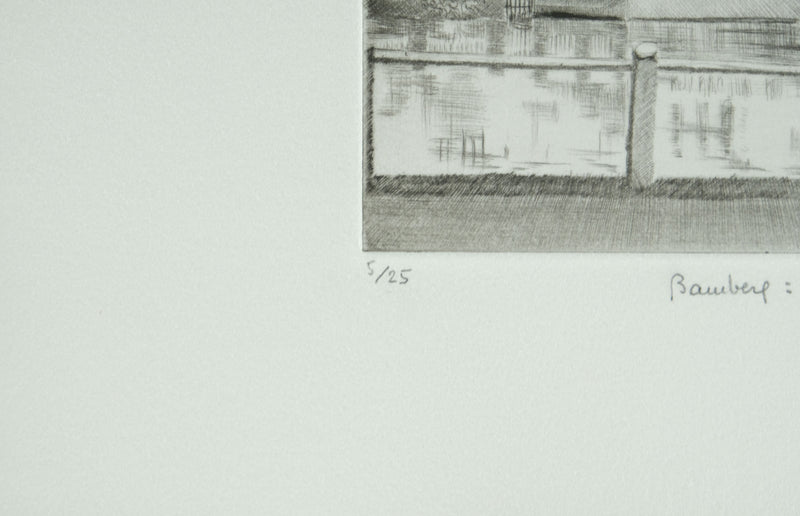 Camille COMBE : Bamberg au Kanal, Gravure originale signée