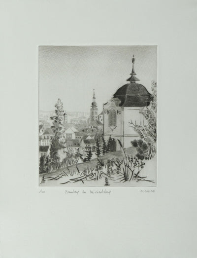 Camille COMBE : Bamberg du Michaelsberg, Gravure originale signée