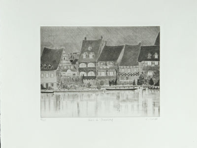 Camille COMBE : Allemagne, Soir à Bamberg, Gravure originale signée