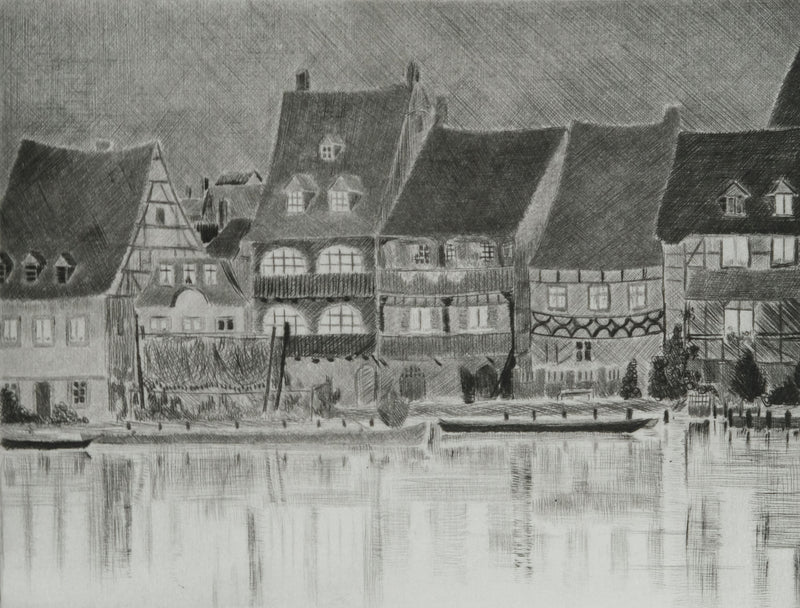 Camille COMBE : Allemagne, Soir à Bamberg, Gravure originale signée
