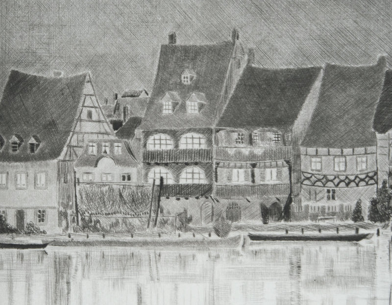 Camille COMBE : Allemagne, Soir à Bamberg, Gravure originale signée