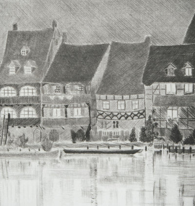 Camille COMBE : Allemagne, Soir à Bamberg, Gravure originale signée