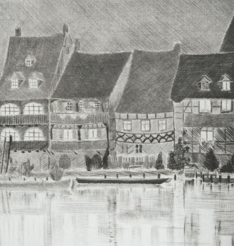 Camille COMBE : Allemagne, Soir à Bamberg, Gravure originale signée