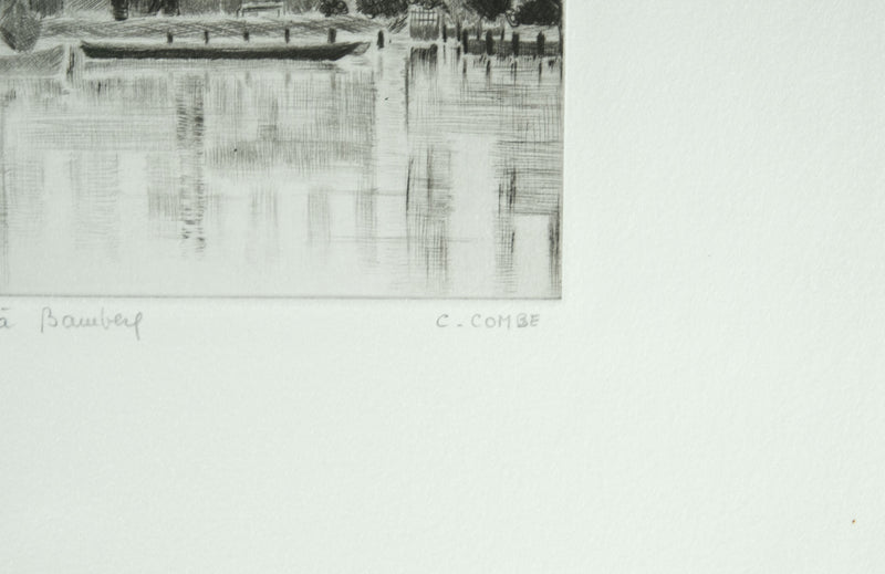 Camille COMBE : Allemagne, Soir à Bamberg, Gravure originale signée
