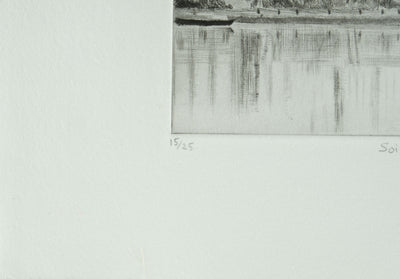 Camille COMBE : Allemagne, Soir à Bamberg, Gravure originale signée