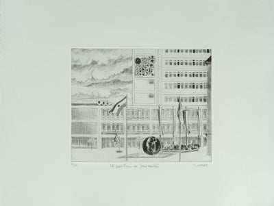 Camille COMBE : Le carillon de Beyrouth, Gravure originale signée