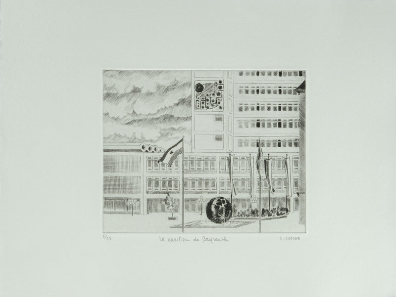 Camille COMBE : Le carillon de Beyrouth, Gravure originale signée