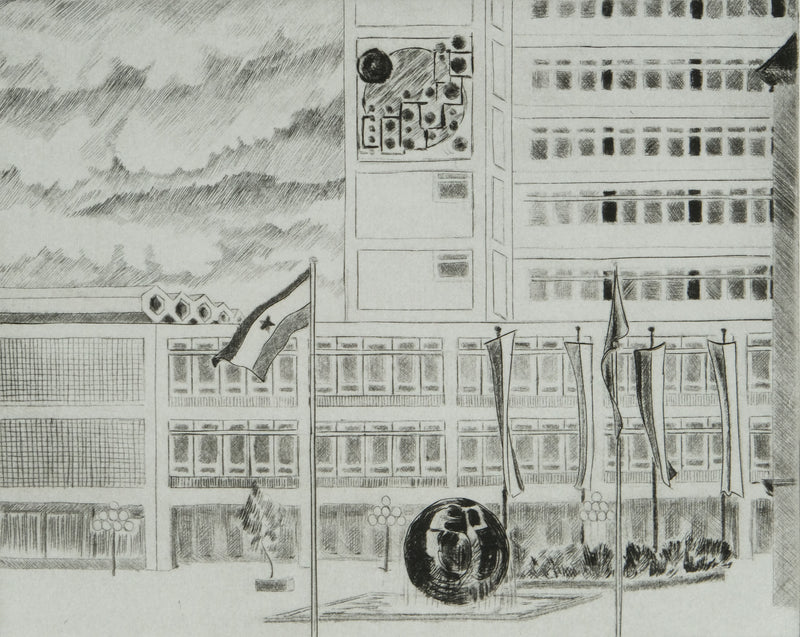 Camille COMBE : Le carillon de Beyrouth, Gravure originale signée
